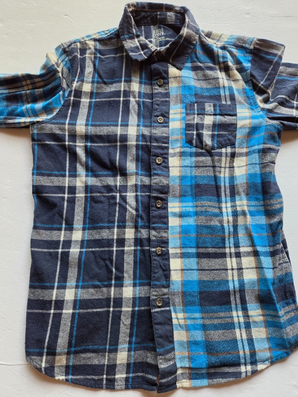 Falls Creek Boys Shirt Button Down Plaid Flannel Blue Long Sleeve XL 14-16